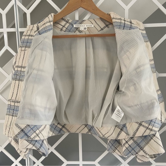 VERONICA BEARD Nikolai Plaid Bell-Sleeve Jacket – Size 2, Cream & Blue, EUC - Picture 4 of 12